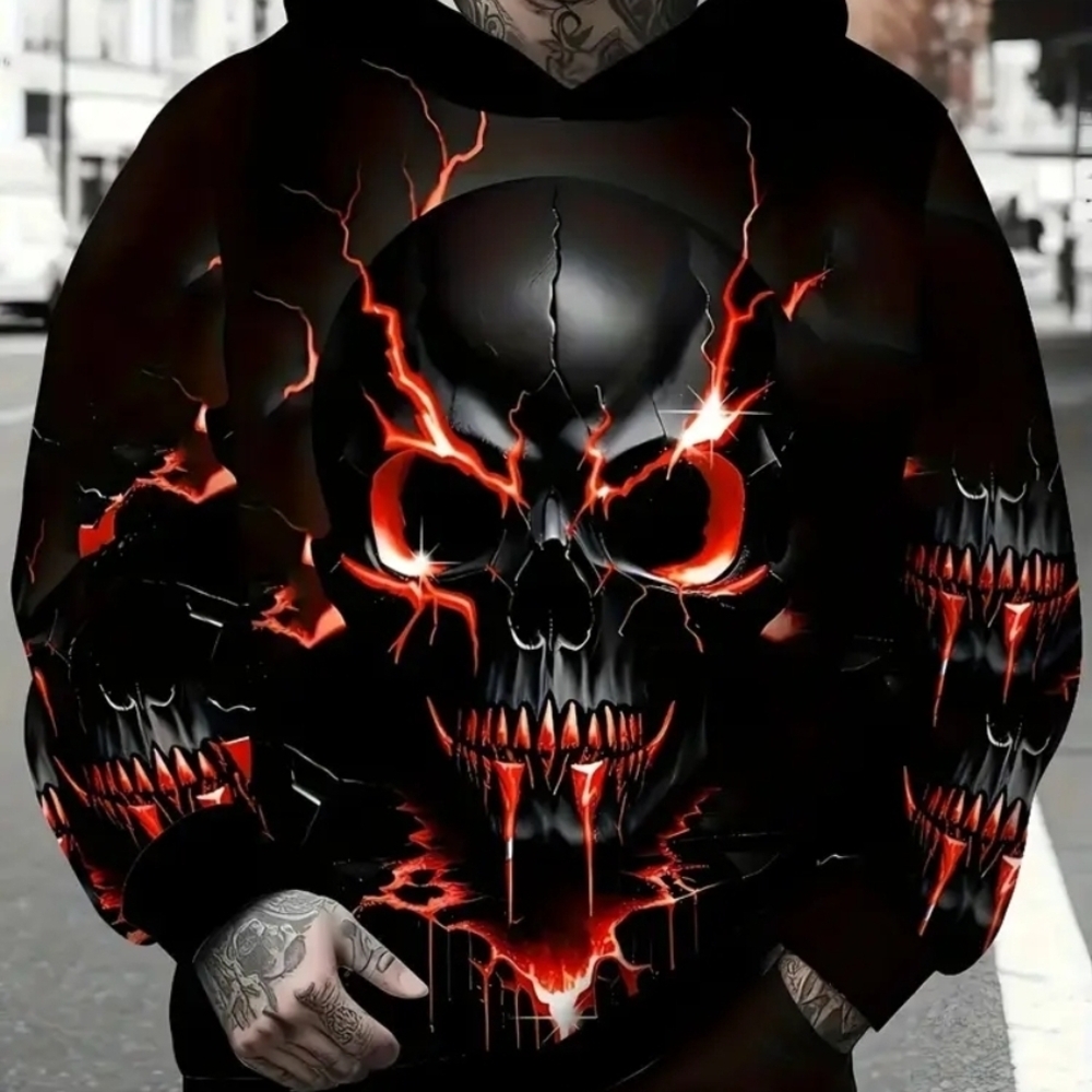 Men's Black and Red Skull Graphic Hoodie
